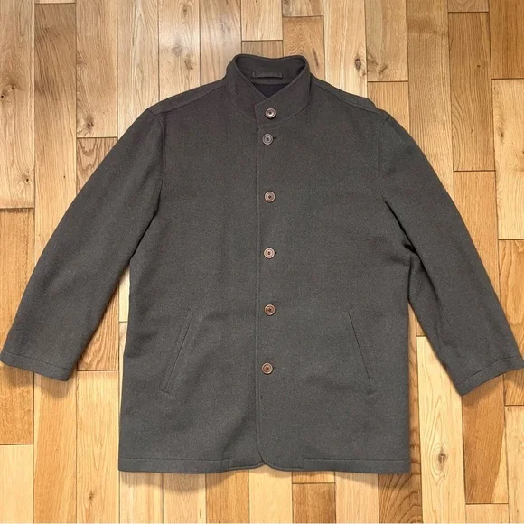 ermenegildo zegna Wool Cashmere Blend Brown Button Front High Collar Coat Large - Picture 3 of 9